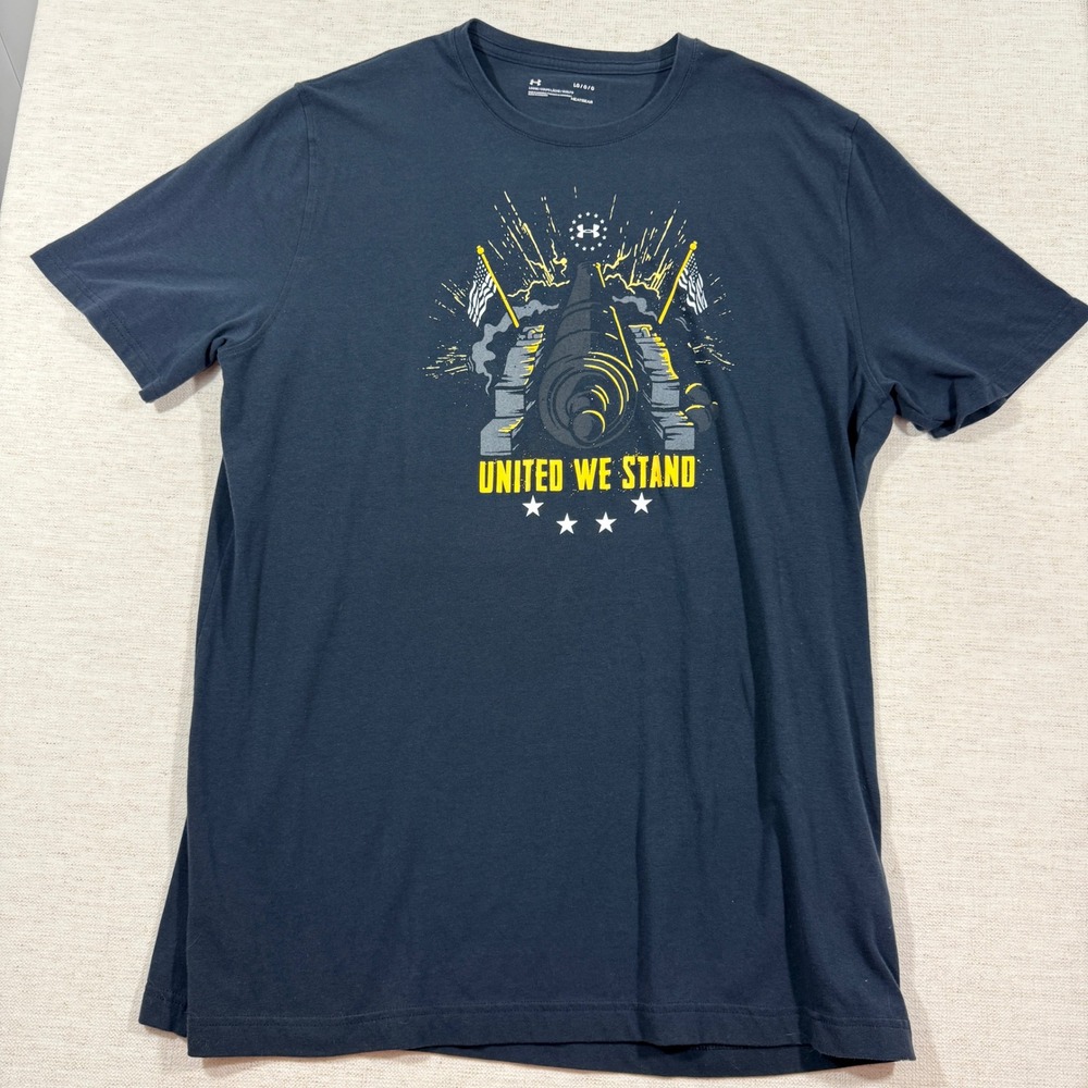 Under Armour T-Shirt Mens Large Blue Good United We Stand Graphic Heatgear 35887